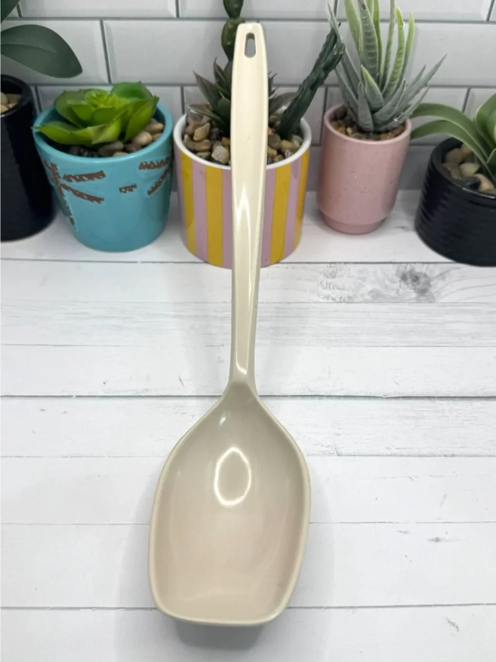 Foley Beige Plastic Rice Spoon With Hanging Hole For Kitchen Use